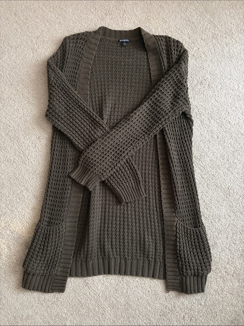 Express Olive Green Open Knit Cardigan
